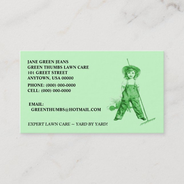 GREEN BUSINESS CARDS ~ HEIRLOOM ORGANIC LAWNCARE + (Front)