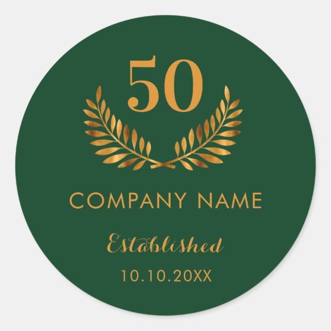 Green business comapany name established year classic round sticker (Front)
