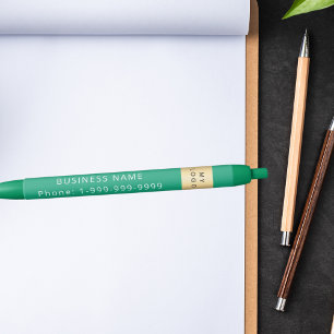 Green business company logo name phone black ink pen