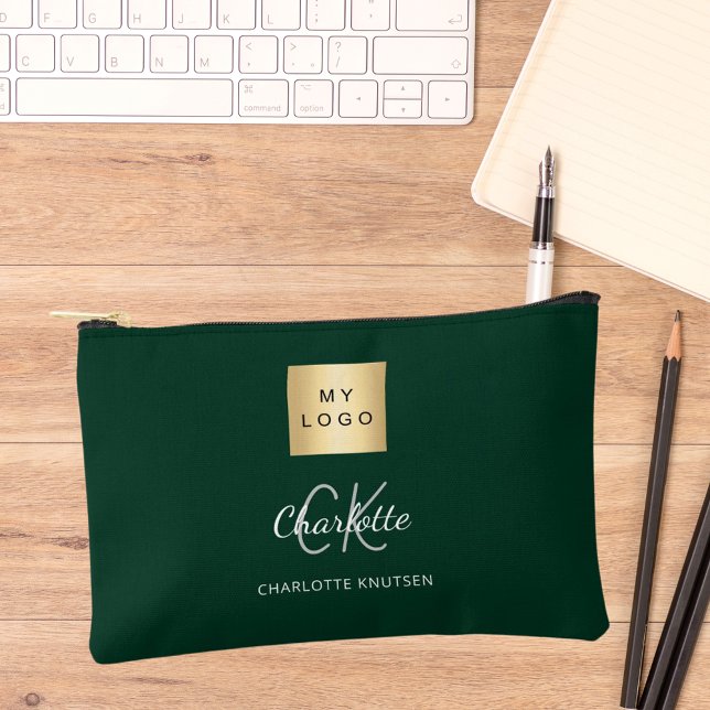 Green business logo name monogram accessory pouch (Creator Uploaded)