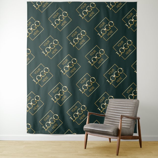 Green Business Logo Pattern Trade Show Backdrop Tapestry (In Situ)
