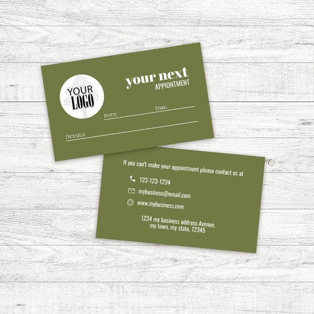 Green Business Logo Simple Minimalist  Appointment Card (Green business add your logo appointment card.)
