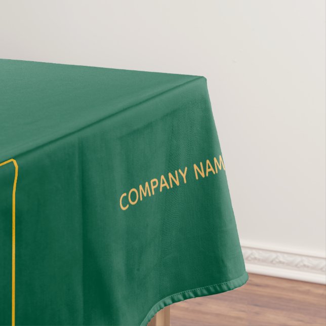 Green business logo text tablecloth (In Situ)