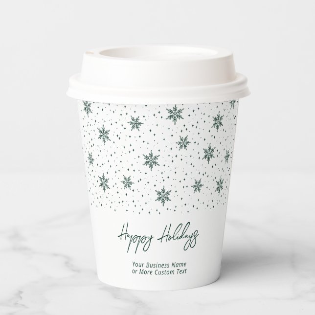 Green | Business Logo Winter Holiday Paper Cups (Back)