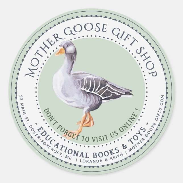 Green Business Mother Goose Bookshop Bookplate Classic Round Sticker (Front)