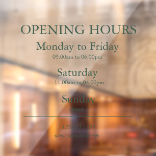 Green Business Opening Hours Sign   Window Cling