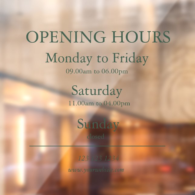 Green Business Opening Hours Sign | Window Cling (Sheet 2)