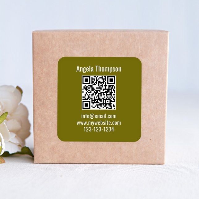 Green Business QR Code Custom Basic Square Sticker (Green QR code business product label. )
