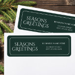 Green Business Seasons Greetings Return Address<br><div class="desc">Create your own custom business Christmas card return address labels featuring your company mailing address and elegant modern seasons greetings on green colour background.</div>