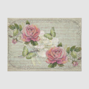 Green Butterflies in a Pink Rose Wonderland Tissue Paper