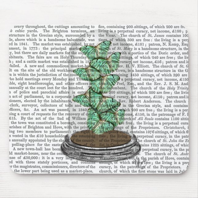 Green Butterflies in Bell Jar 2 Mouse Mat (Front)