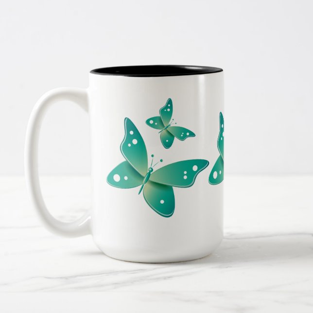 Green Butterflies Two-Tone Coffee Mug (Left)