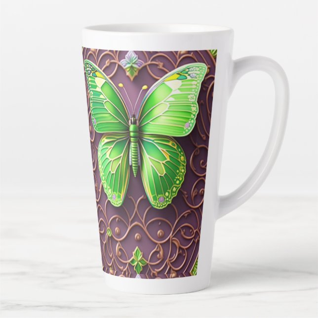 Green Butterfly 3D Optics Latte Mug (Right)