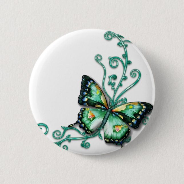 green butterfly 6 cm round badge (Front)