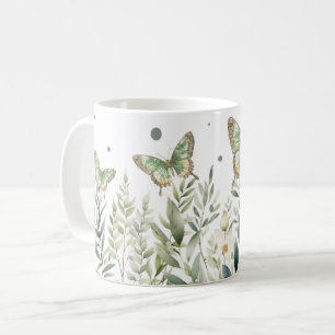 Green Butterfly and flowers Coffee Mug