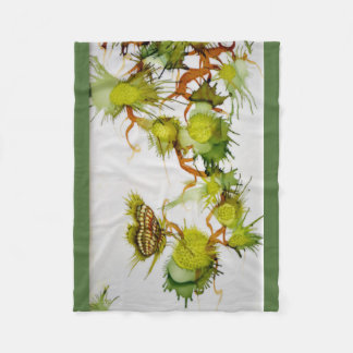 Green Butterfly and Fruits Fleece Blanket