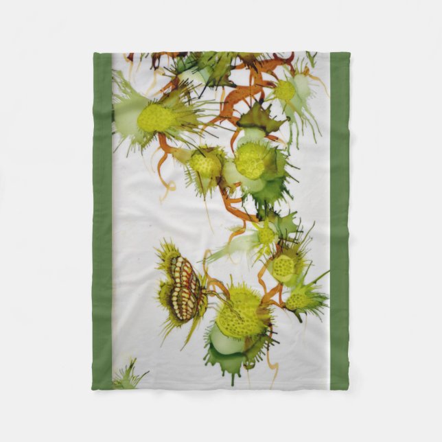 Green Butterfly and Fruits Fleece Blanket (Front)