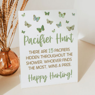 Green Butterfly Baby Shower Pacifier Hunt Game Pedestal Sign