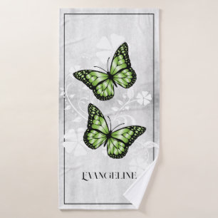 Green Butterfly Floral Bath Towel Set