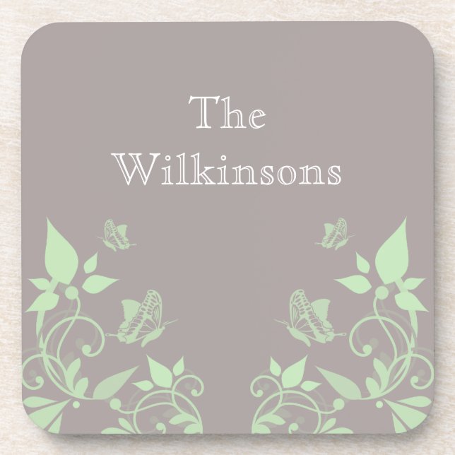 Green Butterfly Floral Coaster Set (Front)