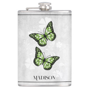 Green Butterfly Floral Flask
