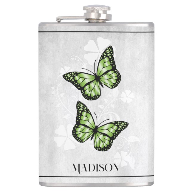 Green Butterfly Floral Flask (Front)