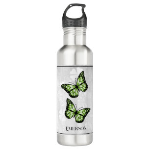 Green Butterfly Floral Personalised 710 Ml Water Bottle