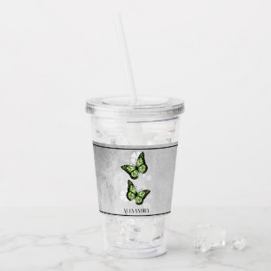 Green Butterfly Floral Personalised Acrylic Tumbler