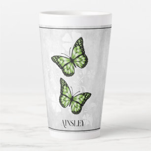 Green Butterfly Floral Personalised Latte Mug