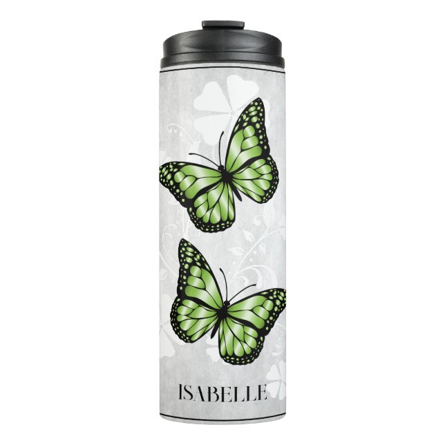 Green Butterfly Floral Personalised Thermal Tumbler (Front)