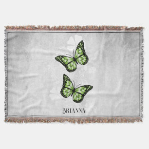 Green Butterfly Floral Personalised Throw Blanket