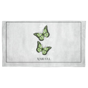 Green Butterfly Floral Pillow Case