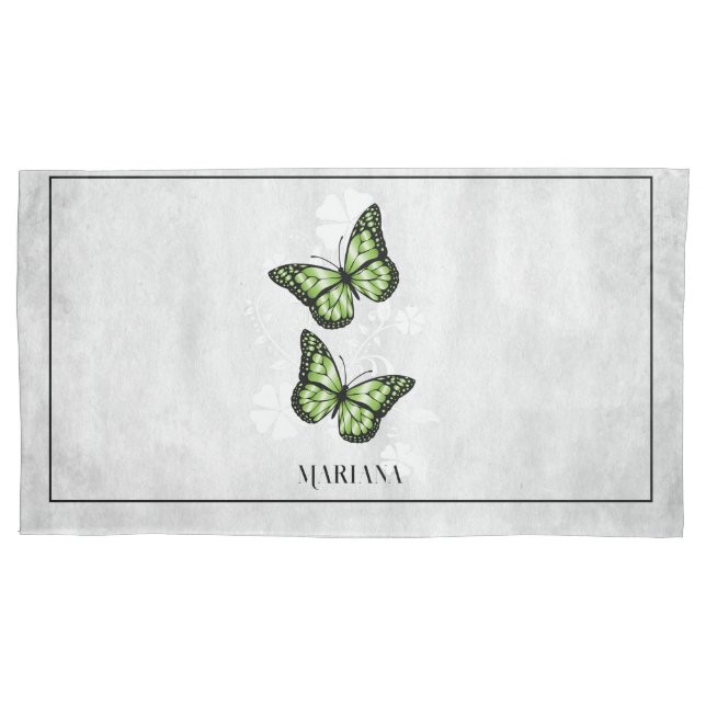 Green Butterfly Floral Pillow Case (Front)