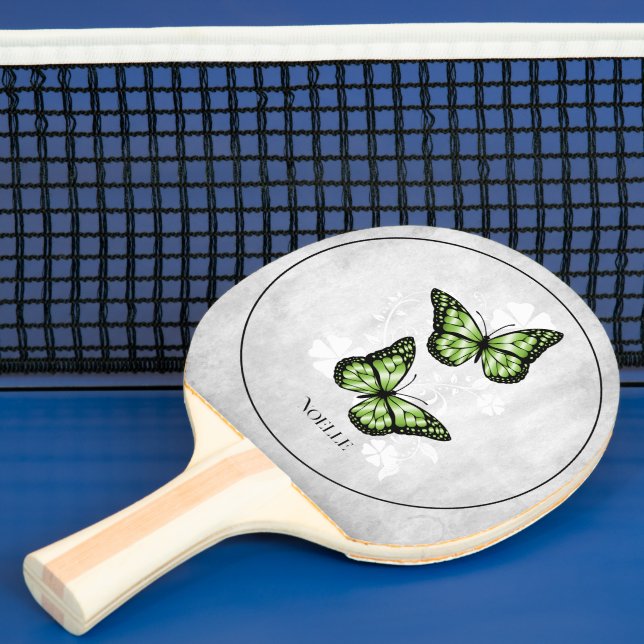 Green Butterfly Floral Ping Pong Paddle (Insitu)