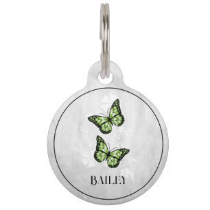 Green Butterfly Floral Round Pet Tag