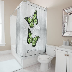 Green Butterfly Floral Shower Curtain