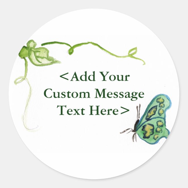 Green Butterfly & Green Vine Label Stickers (Front)
