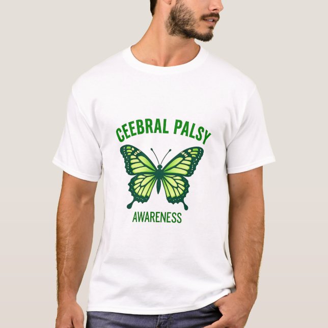 Green Butterfly Icon for Cerebral Palsy Awareness T-Shirt (Front)