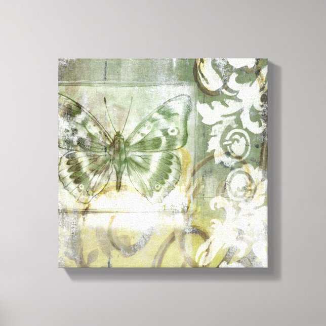 Green Butterfly Inset with Ironwork Gate Canvas Print (Front)