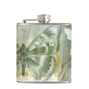 Green Butterfly Inset with Ironwork Gate Hip Flask
