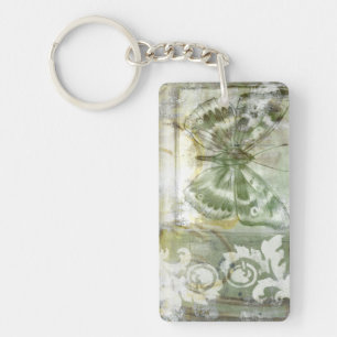Green Butterfly Inset with Ironwork Gate Key Ring