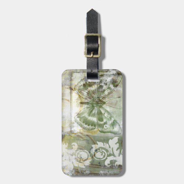 Green Butterfly Inset with Ironwork Gate Luggage Tag (Front Vertical)