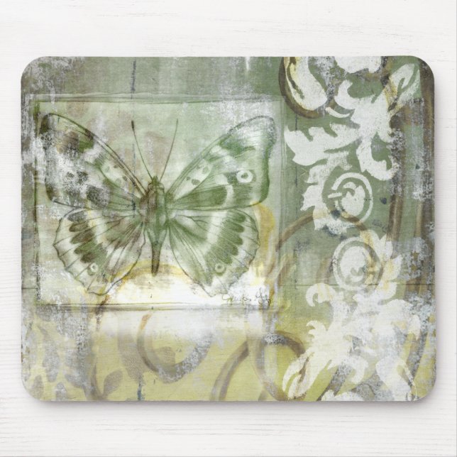 Green Butterfly Inset with Ironwork Gate Mouse Mat (Front)