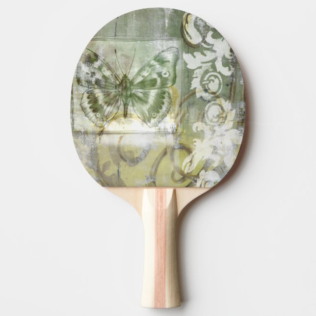 Green Butterfly Inset with Ironwork Gate Ping Pong Paddle (Front)