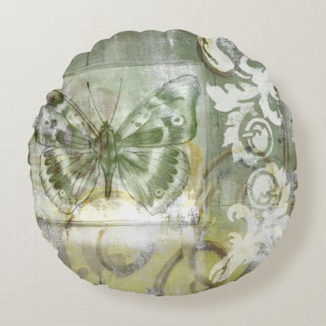 Green Butterfly Inset with Ironwork Gate Round Cushion (Front)