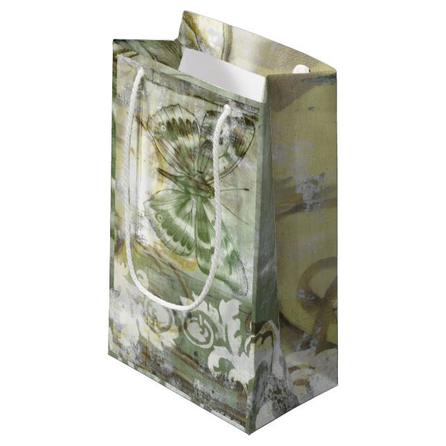 Green Butterfly Inset with Ironwork Gate Small Gift Bag (Front Angled)