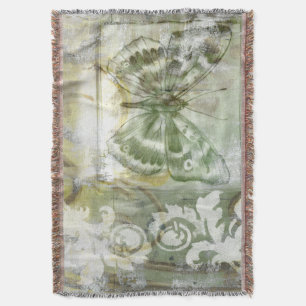 Green Butterfly Inset with Ironwork Gate Throw Blanket