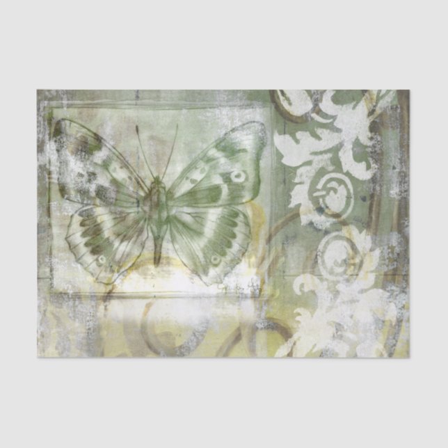 Green Butterfly Inset with Ironwork Gate Tissue Paper (Front)
