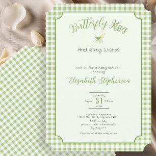 Green Butterfly Kisses and Baby Wishes Baby Shower Invitation