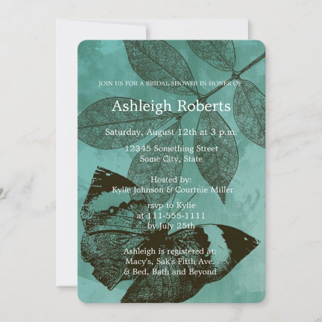 Green Butterfly Leaves Bridal Shower Invitation (Front)